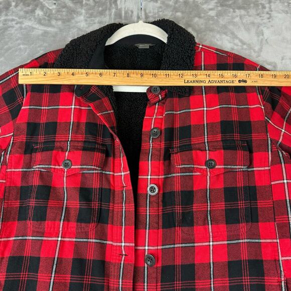 Eddie Bauer Jacket Shacket Womens Medium Red Black Plaid Sherpa Button Up (0735) - Picture 9 of 12
